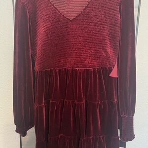 Altar'd State Wine Smocked Velvet Dress